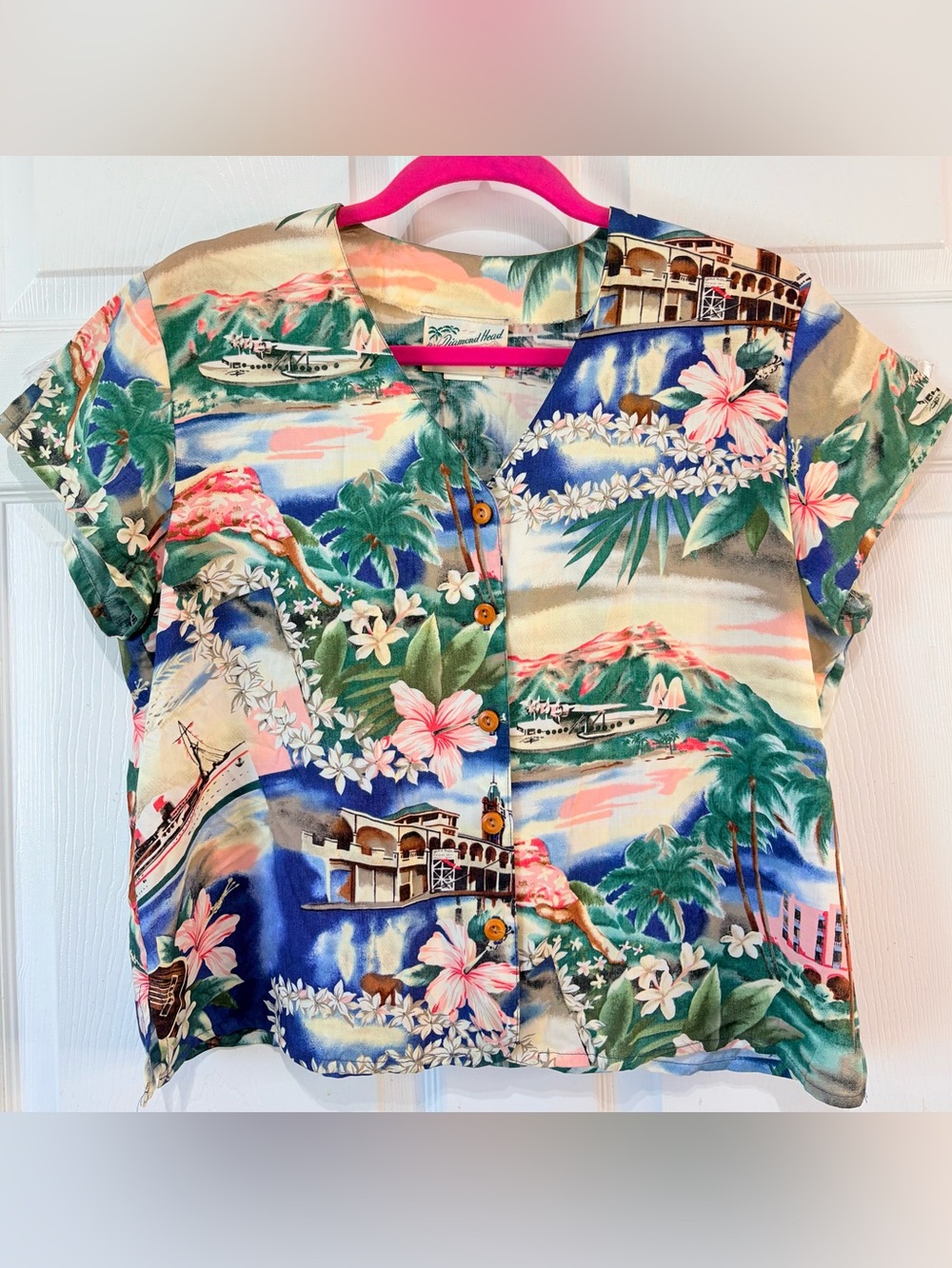 Vintage Diamond Head Hawaiian Tropical Tiki Aloha Shirt Medium